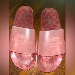 Pink Glitter Coach Slides